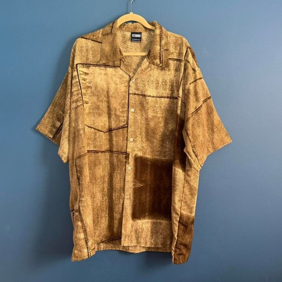Vintage Other - Vintage 90s Diomoda Button Down Men's Size 2XL Brown Jean Print Collared Urban